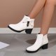 thumbnail image 4 of NECHOLOGY Botas Mujer Adulto Femenino Zapatos Botines mujer Botas gruesas de tacón con cremallera lateral y de cabeza redonda de cuero sólido a la para mujer (Beige, 7.5), 4 of 7