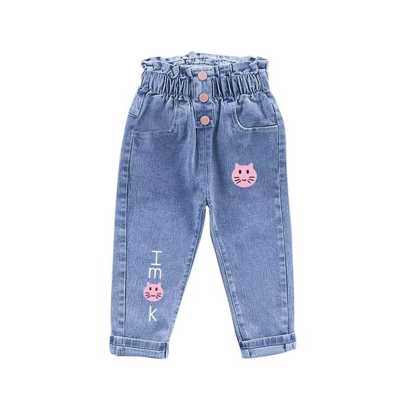 Fall Saving! HVOBTTY Kid's Long Straight Leg Jeans, Children's Elastic Printed Jeans for Small and Medium-sized Blue, 3 Years