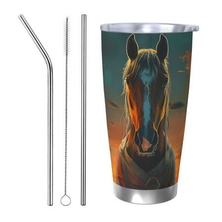 

Susaid Sunset Prairie Meditating Horse Print 20oz Car Cup Insulated Coffee Cup Fully Spill Proof Travel Coffee Mug Stainless Steel Tumbler for Work Home Outdoor Car-Straw Three-piece Set