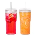 thumbnail image 1 of QWEZXO Vasos de vidrio con tapas y pajitas de vidrio, vaso de vidrio de borosilicato de 20 onzas de alto, café helado, agua, batido..., 1 of 5