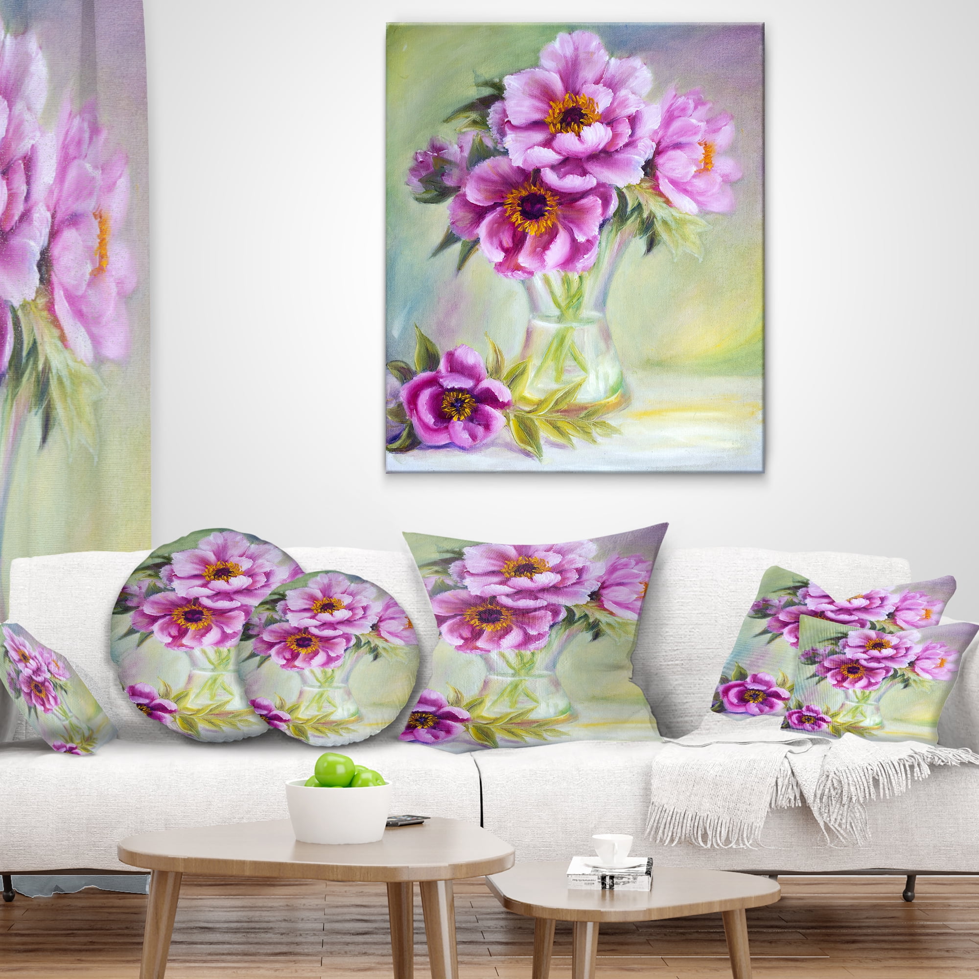 Designart Purple Peonies in Vase - Floral Throw Pillow - 18x18