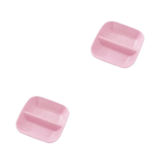 Bewildely de condimento de paja de trigo, cuadrado dividido, para salsas, para aperitivos, bandejas de almacenamiento, plato, rosado 2piezas Bewildely CBP062837