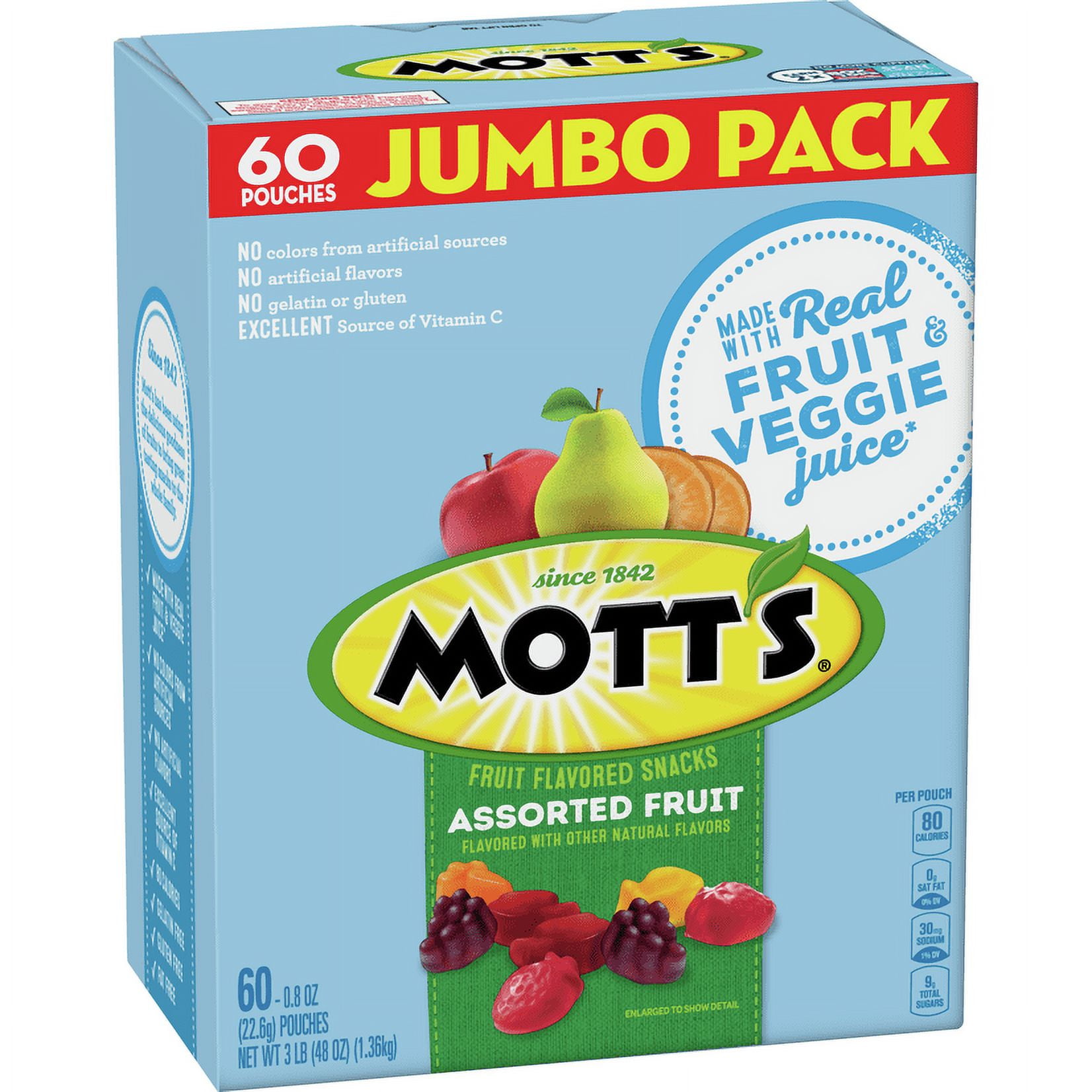 Mott’s Fruit Flavored Snacks, Assorted Fruit, 60 ct, 0.8oz each