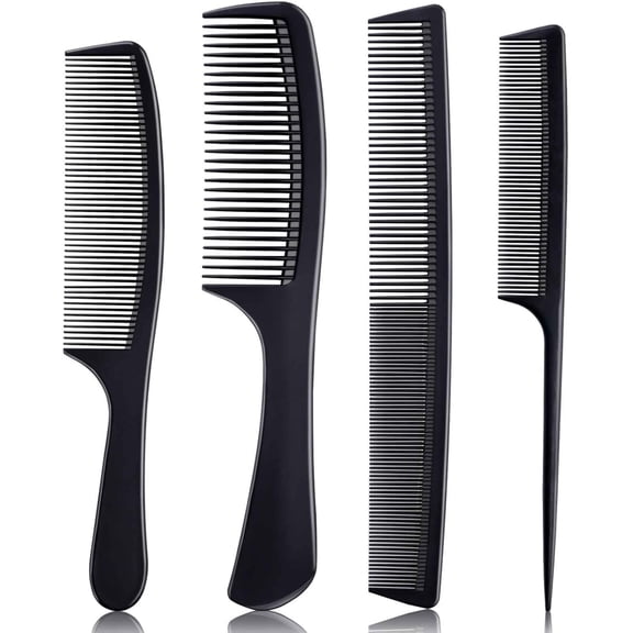 4 Pieces Combs for Women and Men, Black Carbon Fiber Hair Comb Set for Teasing and Parting, Styling Combs for Hair Stylist, Fine and Wide Tooth Comb for Most Hair Types