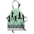 thumbnail image 1 of Silhouette Apron, Jumping Happy People Piano Grunge Splashes Music, Unisex Kitchen Bib with Adjustable Neck for Cooking Gardening, Adult Size, Grey Almond Green, by Ambesonne, 1 of 4