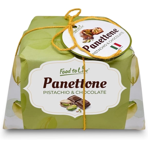 Food to Live Italian Pistachio and Chocolate Panettone, Pack of 1 - Artisan Holiday Bread, Festive Dessert, Premium Gift, Traditional Baked Loaf, 750g (1.65 lb) x 1