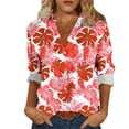thumbnail image 1 of Camisas de cuello de la tripulación de manga corta para las mujeres hawaiana impreso cuello acampanado blusa casual suave verano playa top, 1 of 6