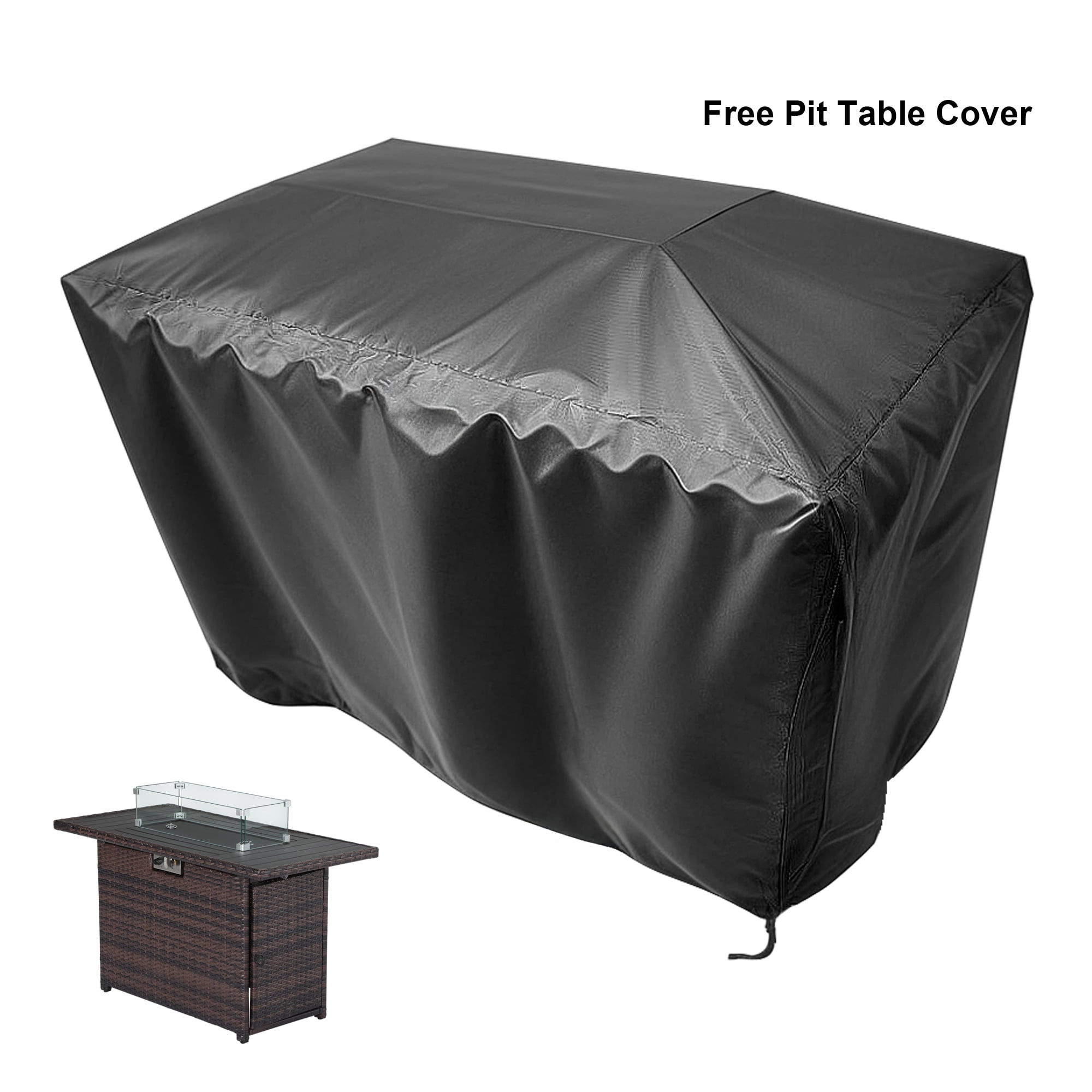 AstrPthylx 44-Inch Propane Fire Pit Table, Steel Gas Fire Feature with Iron Lid, Glass Rock, Rain Cover & Wind Guard for Patio, Backyard, Deck-Brown