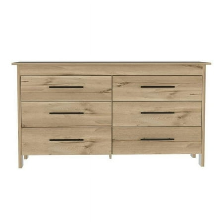 59 in. Manufactured Wood Four Drawer Double Dresser, Light Oak & White