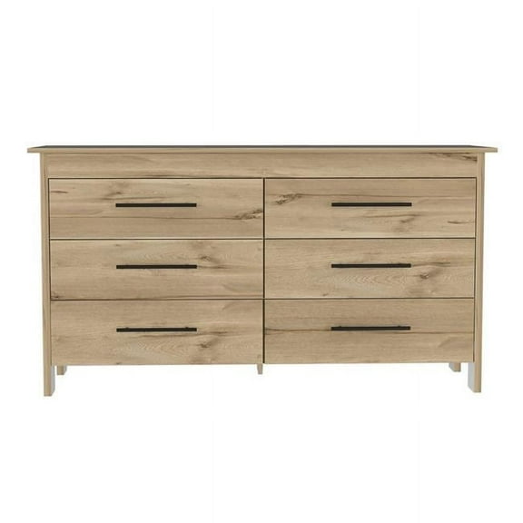 HomeRoots 478265 59 in. Manufactured Wood Four Drawer Double Dresser, Light Oak & White