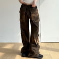 thumbnail image 4 of Pantalones Pantalones sueltos de mujer con bolsillos grandes Pantalones holgados con cordón Ropa de calle femenina Ygjytge Marrón L para Mujer, 4 of 6