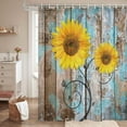 thumbnail image 4 of Farmhouse Rustic Shower Curtain, Sunflower Country Fall Autumn Floral Flower on Rural Barn Wooden Fabric Shower Curtain, Yellow Brown Black Teal Bathroom Curtains with Hooks Sets, 69x84inches\u2026, 4 of 6