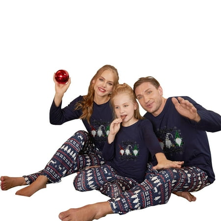 

Dadaria Christmas Pajamas for Family 2022 Moms Christmas Fashion Print Long Sleeve Top Pants Suit Family Parent-child Wear Blue Women XL
