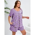 thumbnail image 5 of SHOWMALL Women's Plus Loungewear Set 2 Piece Floral Pajama Short Sleeve Tops and Shorts Purple Chrysanthemum 3X Soft Sleepwear with Pockets, 5 of 6