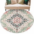 thumbnail image 2 of Round Area Rug 7 Ft, Green Pink Boho Floral Washable Non-Slip Circle Carpet for Living Room/Bedroom, Southwestern Ethnic Flowers Retro Low-Profile Large Runner Mat Collection Rugs for Indoor, 2 of 7