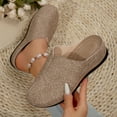 thumbnail image 5 of Khaki Ladies Closed-Toe Slides With Wedge Heel And Embroidery Khaki Tone Slip-On, 5 of 9