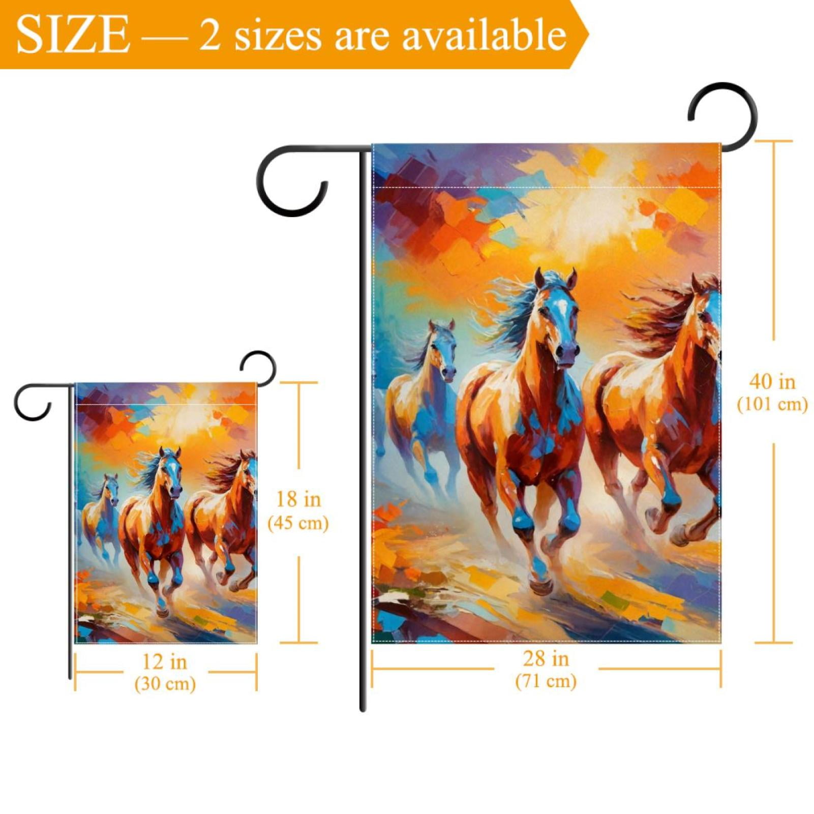Welcome Oil Painting Running Horses Pattern Garden Flag, Vertical Double Sided Small House Flag, Yard Farmhouse Outdoor Deck Veranda Lawn Decor 28x40 Inch