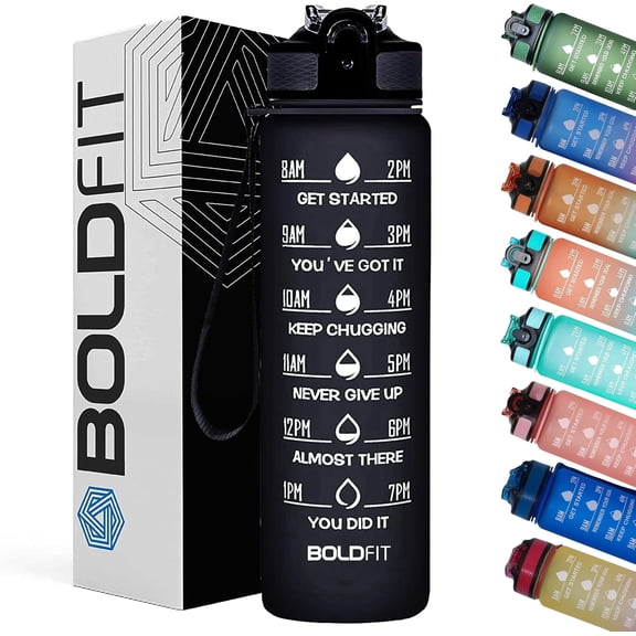 Boldfit Water Bottles Sipper Bottle For Adults Kids Boys Girls Water Bottle Motivational Water Bottle Sipper With Straw & Time For Gym Office School Home Water bottle for kids - Black