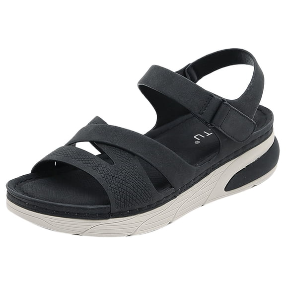 Siilsaa Sandals for Women 2025 Women's Open Toe Ankle Strap Casual Flatform Platform Sandals Black,7.5
