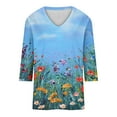 thumbnail image 4 of Hauts à Manches 3/4 pour Femmes Mode Féminine T-Shirt Ample Imprimé Blouse à Manches 3/4 Col en V Hauts Décontractés T-Shirts pour Femmes Mode T-Shirts à Manches 3/4 pour Femmes, 4 of 5