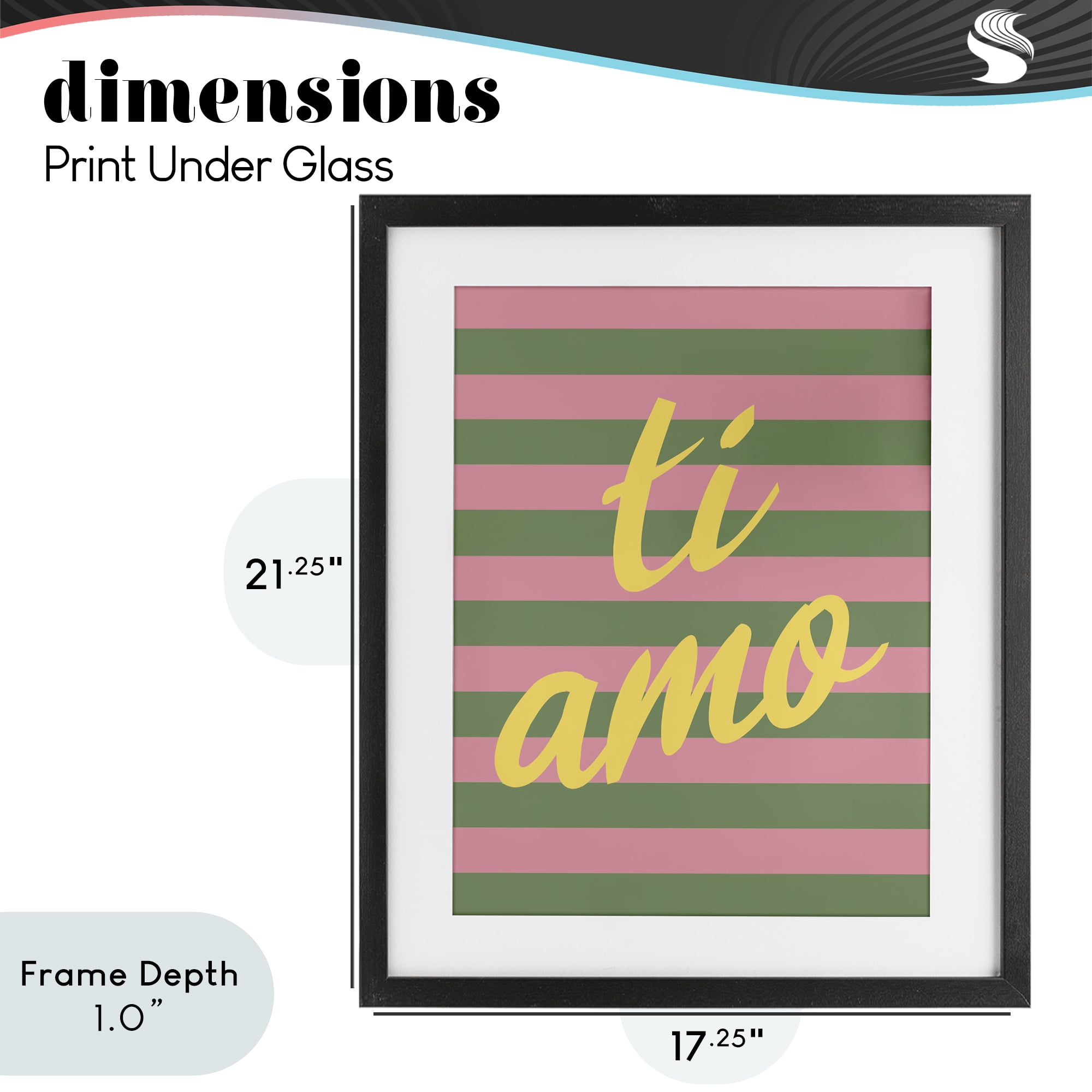 Stupell Industries Ti Amo Pink Green Stripes Black Framed Print Under Glass, design by SD Graphics Studio