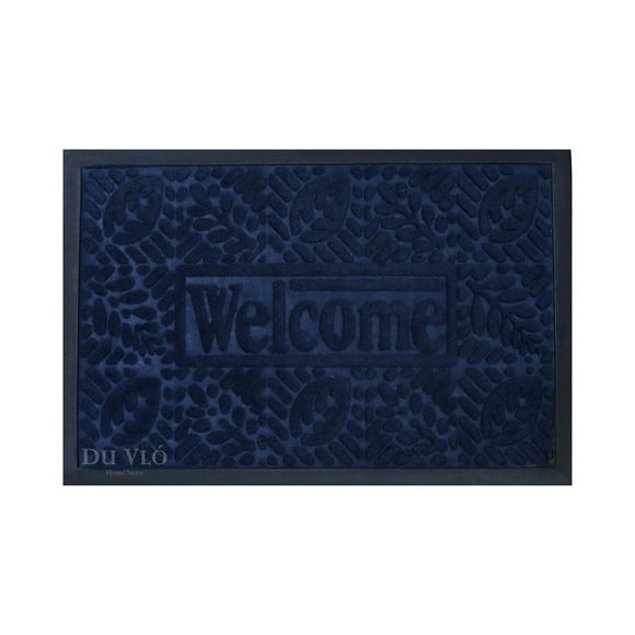 Tapete para Entrada de PVC y Alfombra de Uso Rudo para Interior y Exterior con Leyenda Bienvenido Du Vló Tapete Felpudo Azul