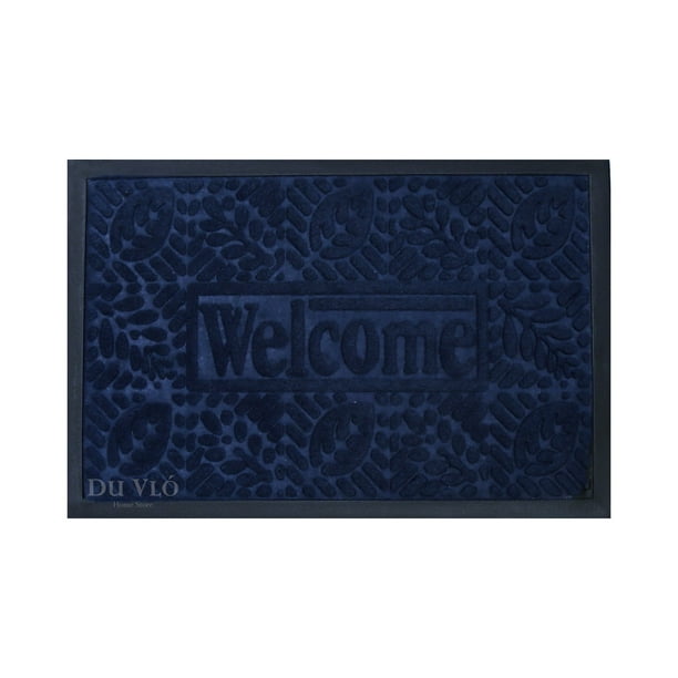 Tapete para Entrada de PVC y Alfombra de Uso Rudo para Interior y Exterior con Leyenda Bienvenido Du Vló Tapete Felpudo Azul