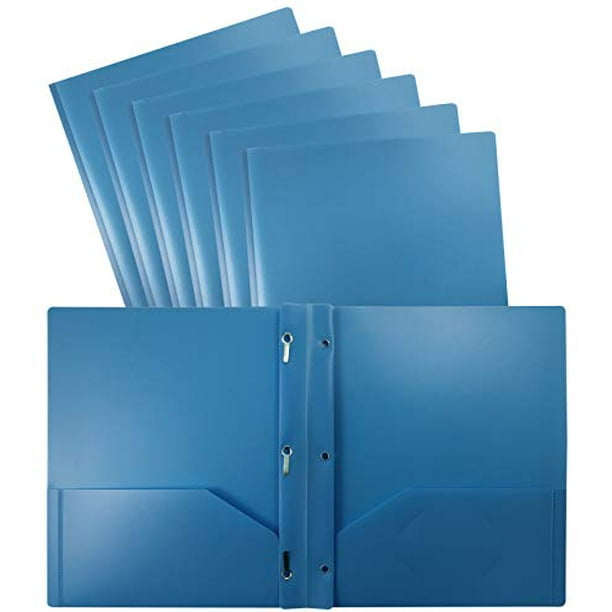 Better Office Products Light Blue Plastic 2 Pocket Folders with Prongs