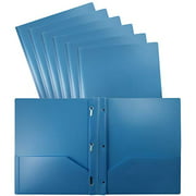 Better Office Products Light Blue Plastic 2 Pocket Folders with Prongs, 24 Pack, Heavyweight, Letter Size Poly Folders with 3 Metal Prongs Fastener Clips, Light Blue