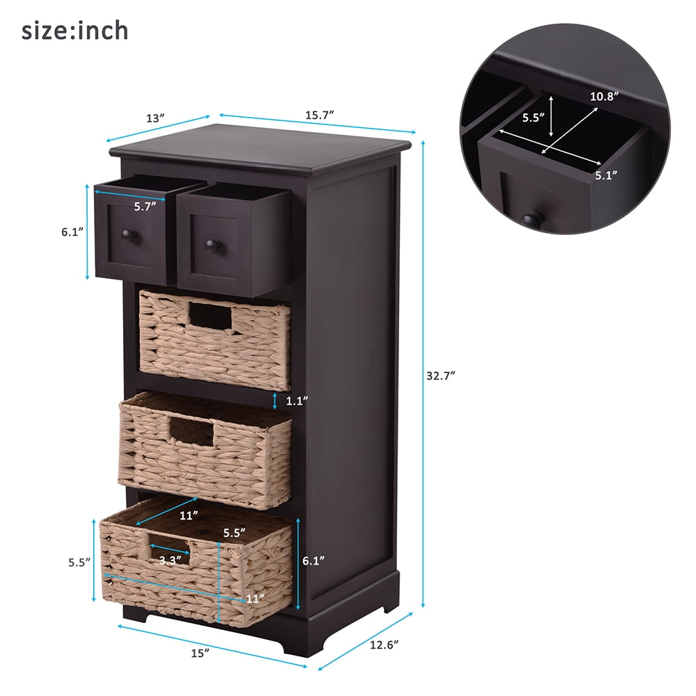 Private Jungle Vintage End Table with 3 Baskets for Livingroom Accent Style (Espresso)