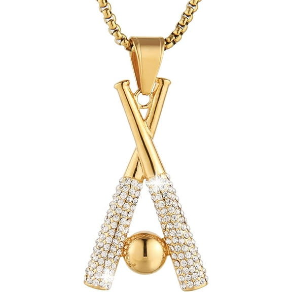 Hip Hop Jewelry Iced Out Cross Baseball Bat Pendant Sports 18k Gold Plated Necklace for Men Women