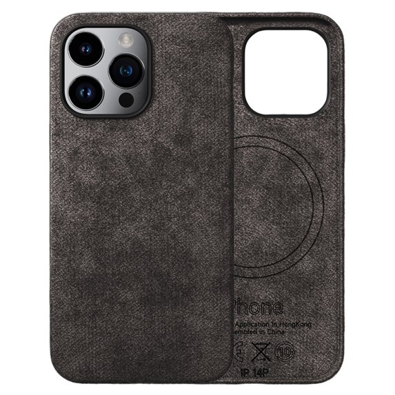 ELEHOLD Magnetic Case for iPhone 14 Pro Max Case Compatible with MagSafe, Slim Luxury Artificial Fur PU Leather Protective Back Cover for iPhone 14 Pro Max,Gray