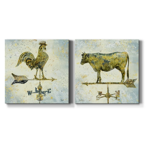 Americana Rooster - Premium Gallery Wrapped Canvas - Ready to Hang Set of 2 - 10 x 10 Each