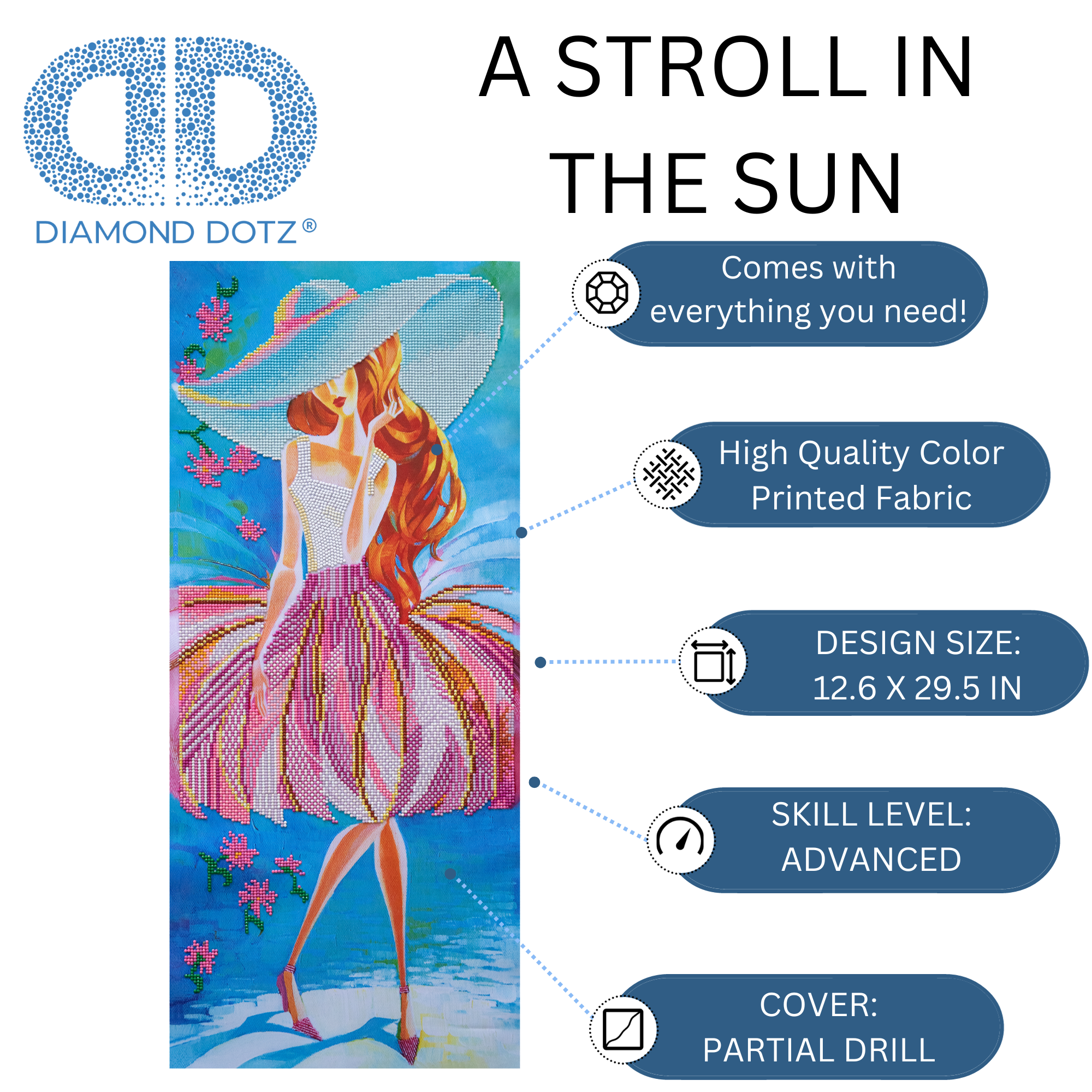 Diamond Dotz at Home - A Stroll in the Sun, Partial Drill, Round Dotz, Diamond Painting Kits, Diamond Art Kits for Adults, Gem Art,  Diamond Art, Diamond Dotz, 13"x30"