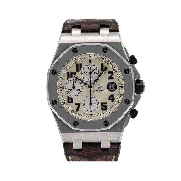 Pre-Owned Audemars Piguet Royal Oak Offshore Safari 26170ST 42MM White Dial With Brown Leather Bracelet