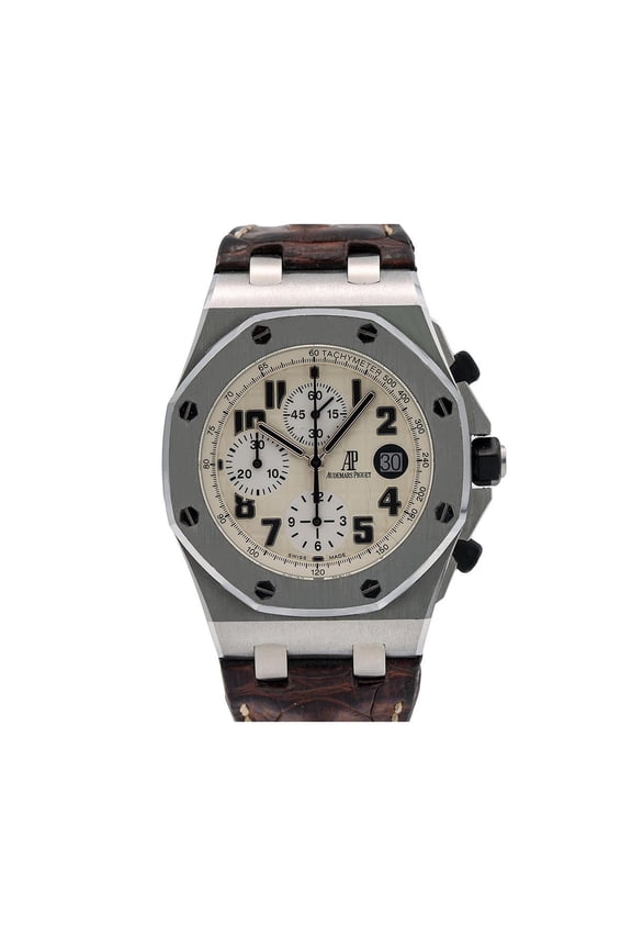 Pre-Owned Audemars Piguet Royal Oak Offshore Safari 26170ST 42MM White Dial With Brown Leather Bracelet
