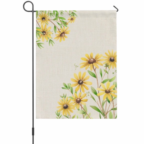 Yellow Flowers Garden Flag 12 x 18 Inches, Green Leaf Daisy Watercolor Plant Vintage Linen Weather Proof Outdoor Patio Flags Double Sided Small Garden Decoration for Yard Outside Home