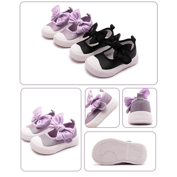 QUOTAY Girls Sneakers for Toddlers Spring Summer Bow Shoes Hook Loop Mary Jane Non Casual Kids Slippers Girls Dark Purple,18-24 Months