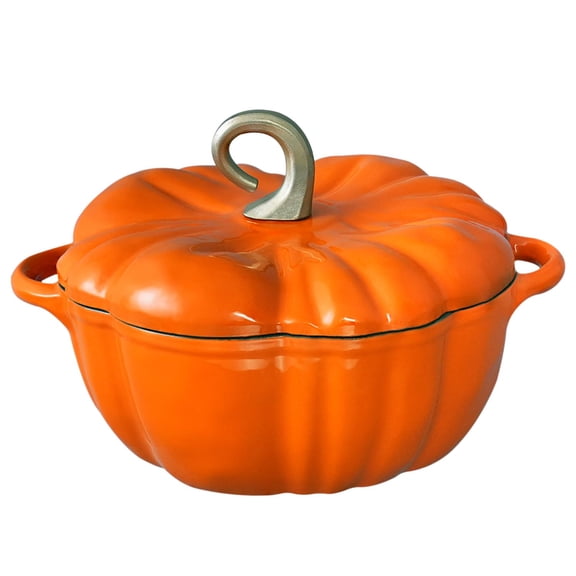 Flavehc Pumpkin Dutch Oven Pot with Lid 3.8 Qt, Enameled Cast Iron, Halloween Decor