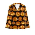 thumbnail image 2 of Halloween Pajamas for Women 2 Piece Pant Sets Pumpkin Print Long Sleeve Button Up Shirt with Bottoms Pjs Outfits (S, Black), 2 of 4