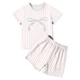 thumbnail image 3 of Ensemble de Pyjama d'Été pour Filles Style Coréen, Manches Courtes, Rayé, Deux Pièces, pour le Quotidien et les Activités Extérieures, 3 of 3