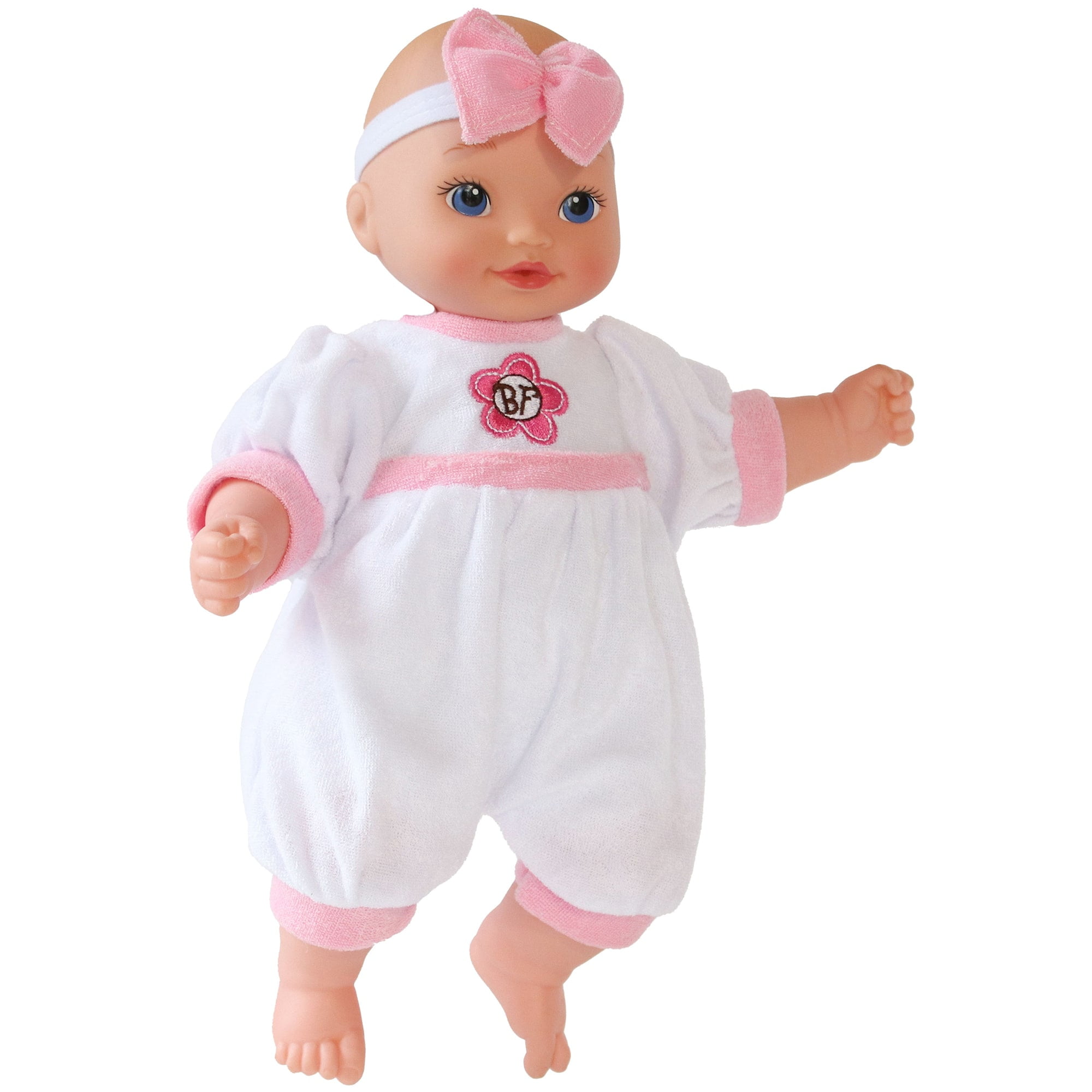 Goldberger Baby's First 13" Bundle of Joy Caucasian Baby Doll - White Terry Cloth Jumper Outfit with Matching Headband