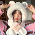 thumbnail image 2 of MIASHUI Hat for Women Winter Warm Thick Scarf Connected Two-Piece Set Ear Protection Hat Cold Protection Scarf White, 2 of 3