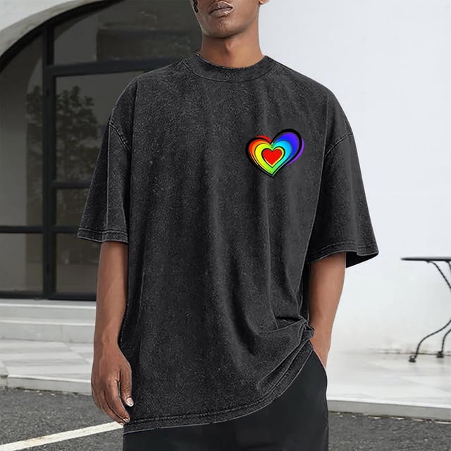 Ceisia Men Printed Casual Sports Washed Distressed Short Gift Sleeve Round Neck T-Shirt
