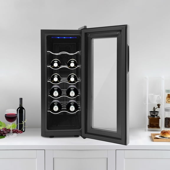 1 PCS Black Wine Fridge, 12-bottle Wine Fridge, Wine Cooler Refrigerator