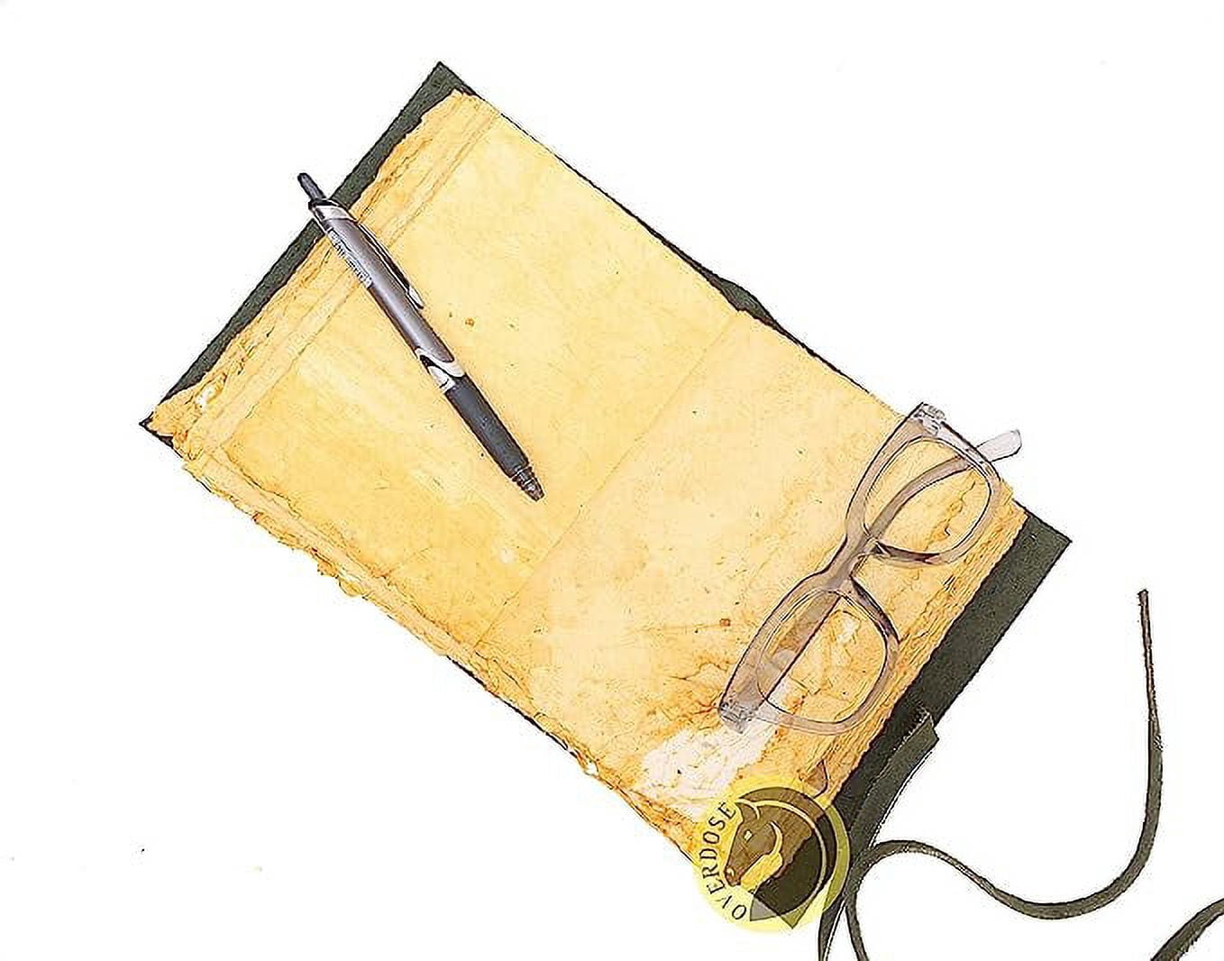 OVERDOSE Deckle Green Leather Journal - Vintage Travel Journal for Men & Women Sketch Writing Diary Sketchbook Book of Shadows Handmade Vintage Deckle Edge Paper - 6 x 8 inches | 15 x 20 cm | A5