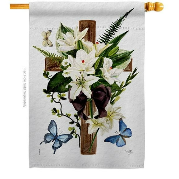 Breeze Decor H103087-BO 28 x 40 in. Lily Cross Sweet Life Sympathy Double-Sided Decorative Vertical House Flags - Decoration Banner Garden Yard Gift