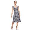 Alex Evenings Womens Tea Length Embroidered Dress with Cap Sleeve, Navy/Silver, 10