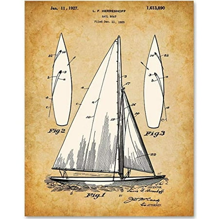 Sail Boat - 11x14 Unframed Patent Print - Great Gift for Sailing Enthusiasts and Beach House or Lake House