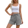 thumbnail image 4 of Zpzdpjkx Women's Striped Cotton Linen Shorts with Drawstring Pockets Casual Lounge Short Pants Black XL, 4 of 4